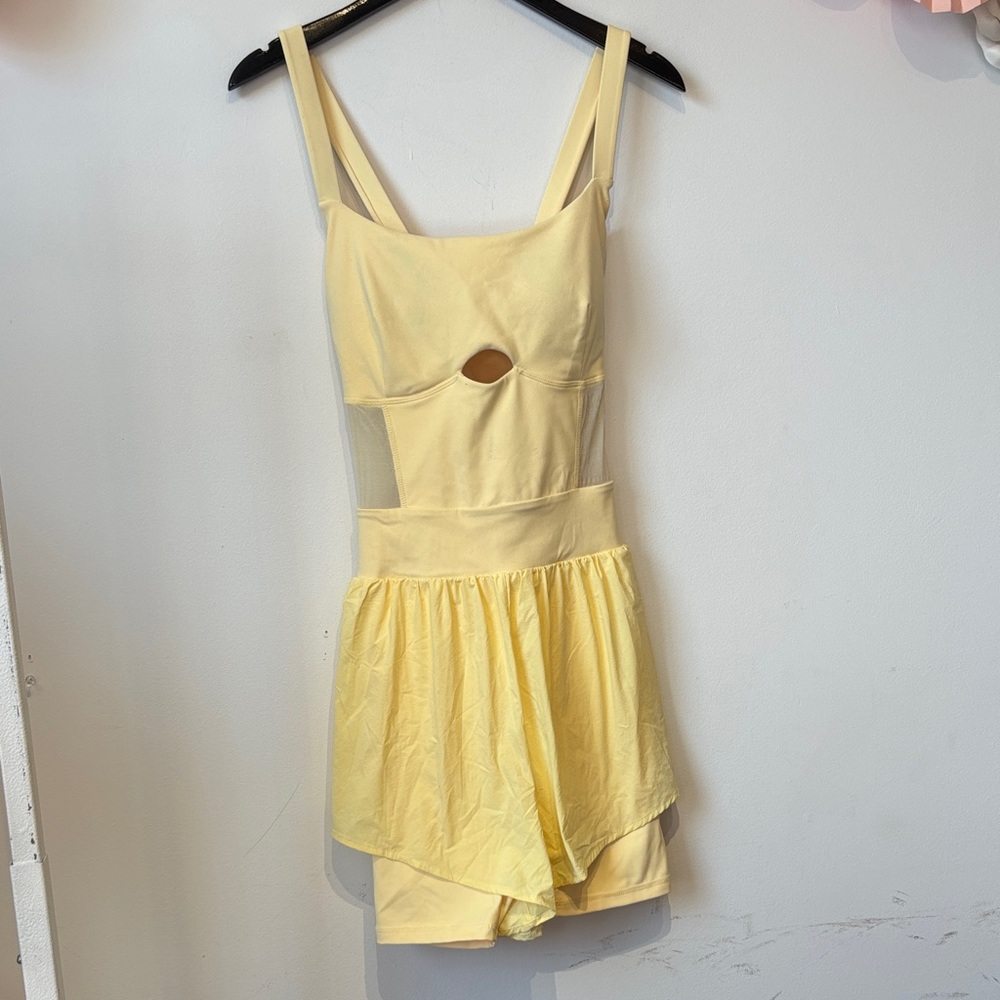 POPFLEX Yellow Cutout Romper with Skirt Overlay